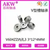 Roldana para Cabo de Aço com Ranhura Akw Angke Micro V604Zz 3*12*4mm Rolamento em V