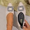 Sapatos de Bico Feminino Verão 2024 Novos Sapato Rasteirinha de Bico Quadrado com Fivela Cravejada de Diamantes Estilo Chanel Sapatos Plus Size Sapatos Femininos