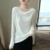 Camiseta básica de punto suave de un hombro estilo francés, suéter femenino de hombros descubiertos, jersey de manga larga adelgazante y elegante