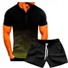 Nueva Camiseta Deportiva Casual para Hombre Verano Solapa Gradiente 3D Manga Corta Polo Set