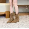 Botas con Tacón Interior Melaard Botas Vaqueras Western para Mujer Punta Fina Botas de Caballero Botas de Media Caña Botas Apiladas Fruncidas Pierna Ancha