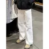Calça Jeans Branca Wide Leg para Homens, Estilo Verão, Calça Estilo Americano, Design Solto de Corte Reto, Calça Levemente Flare
