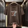 Camiseta de Manga Corta de Algodón Puro para Hombre Moderna Estampado de Oso Mecánico Cuello Redondo Top de Verano Camisa Base de Algodón de Manga Media