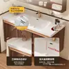 Set de mueble de baño estético estilo canción, madera maciza y lavabo integrado de cerámica, tocador de nogal, lavabo para lavarse las manos y la cara