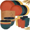 Conjunto de louças de palha de trigo para uso transfronteiriço, incluindo tigelas, pratos e copos de plástico duráveis e resistentes a quedas, em uma caixa de presente minimalista de estilo nórdico para uso doméstico
