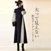 Vestido Feminino de Primavera Novo Estilo Japonês, Venda Quente Transfronteiriça, Cor Blocada, Gola Meia-Alta, Comprimento Médio, Cor Sólida, Manga Longa