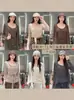 Top de tricô com cadarço, gola redonda baixa, manga longa, design moderno, feminino, estilo novo de outono, caimento justo, valoriza a silhueta, versátil, imitação de duas peças, top pequeno