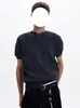 Cuello tipo Henry manga corta retro americano manga corta hombro normal tejido estilo cleanfit top para hombre para ir al trabajo casual camiseta