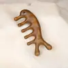 Pente de Sândalo Verde Natural para Meridianos Pente Portátil para Massagem na Cabeça Couro Cabeludo Cinco Dedos Pente Universal Dentes Largos Pente Gua Sha