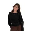 Suéter jacquard con letras estilo japonés y coreano 2026 para mujer, nuevo top de punto negro de manga larga para otoño, capa base para superponer, transfronterizo