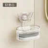 Jabonera con forma de mariposa, para montar en la pared, no requiere taladrar, diseño de doble capa, con esponja incorporada y bandeja de drenaje para el baño