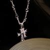 Collar de circonita con doble cruz para mujer, diseño moderno y elegante, accesorios con estilo retro, cadena para el sudor que combina con todo.