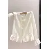 Blusa de Encaje Hueco con Cuello en V Otoño 2026 Camisa de Manga Larga con Volantes para Mujer