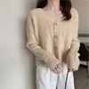Suéter de otoño para mujer con un diseño elegante y original, cuello en V, largo corto, top de manga larga, cárdigan de punto versátil, chaqueta holgada estilo boyfriend