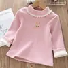 Ropa de Invierno para Niñas Camiseta Bebé Elegante Personalidad Infantil Marca de Moda Engrosada Mono Forro Polar Ribete de Encaje Camiseta Base de Dibujos Animados