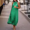 Vestido Casual de Dos Colores sin Mangas para Mujer, Suave, Plisado, Nuevo, Cuello Redondo, Moda, Estilo Caliente, Estación Independiente, Ropa para Mujer Euroasiática