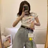 Camiseta de Manga Corta Ajustada para Mujer con Estampado de Dibujos Animados y Anime Americano Verano 2026 Nuevo Top Corto Ajustado Retro