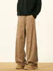 Calça Masculina de Veludo Cotele Estilo Americano Old Money Outono Inverno Forrada com Fleece Falsa Calça Casual Tendência Solta Espessada de Perna Larga