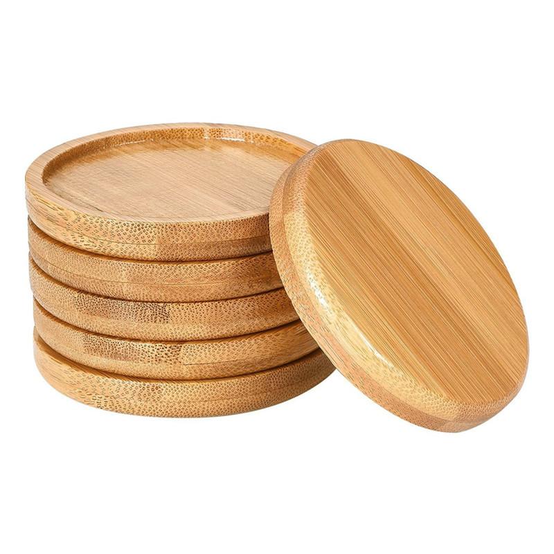 竹制圆形杯垫多肉花盆实木托盘马克杯隔热垫木质杯盖BSCI &