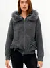 Suéter Chaqueta Tejida con Capucha de Manga Larga Empalmada de Piel de Zorro Estilo Perezoso Estilo Coreano Nueva Colección Invierno 2026 para Mujer