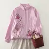Moda de Início de Primavera: Luxo Leve, Tops Chiques de Alta Qualidade Estilo Francês, Camisas Elegantes Rosa Bordadas de Manga Longa para Mulheres