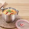 Novo Tigela de Macarrão Instantâneo de Aço Inoxidável com Tampa Tigela de Sopa para Macarrão Lancheira para Dormitório Estudantil Tigela de Arroz para Cantina Copo de Macarrão Instantâneo para Fast Food