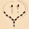 Venta al por mayor de joyería europea y americana, collar de gota marquise colorido de alta gama y pendientes de borla, conjunto de collar y pendientes de novia