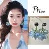 Brincos de Franja Flor Azul Romântica Francesa Estilo Vintage Exagerado de Férias Brincos de Tarraxa Azuis Românticos para Mulheres