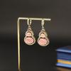 Aretes de Piedra Ojo de Gato Rosa, Aretes de Lujo Ligero de Alta Gama Estilo Chino Nuevo, Puños para Oreja de Calabaza con Diamantes de Colores, Aretes de Moda Estilo Antiguo para Mujer