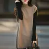 Chaleco de Punto Coreano Holgado de Lana 100% Pura de Longitud Media con Cuello Alto Parcial para Mujer Otoño e Invierno Suéter Chaleco sin Mangas