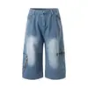 Jeans Scimitar Americanos Retro con Bolsillo Patchwork de Estampado de Leopardo Unisex Trendy Hip-Hop Sueltos de Pierna Ancha Cargo Cortos