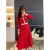 Vestido Suéter de Punto Redondo Estilo Chanel Elegante Estilo Coreano Hong Kong Cintura Ceñida Ropa de Abrigo Capa Base Falda Larga Hasta la Rodilla Otoño Invierno