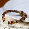 Pulseira de Sândalo Verde Natural com Bambu Ascendente e Acessórios de Sândalo, Peça de Mão Estilo Chinês, Presente para Homens e Mulheres