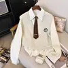 Estilo Preppy Salado de Gama Alta Conjunto Completo de Camisa y Chaleco Traje de Dos Piezas para Mujer Ropa de Primavera y Otoño 2025