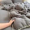 Clase a Algodón Puro Arrugado Borde de Concha de Hilo de Doble Capa Juego de Cuatro Piezas para Cama Sencillo Algodón Puro Cama Sábanas Funda de Edredón Juego de Tres Piezas Individual 4
