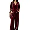 Colección de otoño/invierno 2026 europea y americana transfronteriza: Elegante conjunto de otoño estilo coreano para mujer, con un top de cuello en V y pantalones de pierna ancha, un conjunto de dos piezas