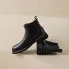 Hallazgos de Lujo a Buen Precio~ Botines Chelsea Redondos de Piel de Vaca de Primera Capa, Color Vintage Lavado, Estilo Británico, Tacón de 3 cm