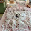 Juego de cuatro piezas de encaje de princesa estilo coreano 100% algodón, estilo Ins para niñas, sábana y funda nórdica estilo francés de algodón puro, juego de tres piezas para dormitorio