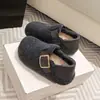 Zapatos grises para mujer estilo Birkenstock de suela gruesa que aumentan la altura, nuevo modelo 2026, estilo popular de invierno, forrados de felpa, sin cordones y cómodos zapatos de algodón