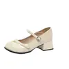 Zapatos Blancos Mary Jane, Zapatos para Dama de Honor, Zapatos Cómodos de Boca Baja Usables Diariamente, Tacones Gruesos, Correas de Una Sola Línea, Tacones Altos para Mujer, Primavera y Otoño