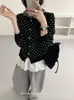 Cardigã de malha pequeno poá estilo coreano para mulheres, nova coleção outono/inverno, gola redonda, corte solto, versátil, emagrecedor, manga longa, top de mistura de lã