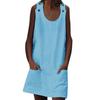 Amazon europeo y americano transfronterizo wish ebay verano nuevo vestido de algodón y lino con tirantes de botones y bolsillo para mujer