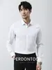 Camisa Masculina de Algodão Mercerizado Leve Estilo Italiano Manga Longa 2026 Primavera e Outono Slim Fit Respirável Branca Formal