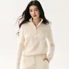 Suéter Casual Simples de Meio Zíper para Mulheres, Outono de 2026, Modelagem Solta, Gola Alta, Suéter de Tricô Cashmere