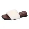 Pantuflas Peludas de Tacón Medio y Suela Plana para Mujer, Para Usar al Aire Libre, Otoño/Invierno, Correa Única, Suela Gruesa, Antideslizantes, Pantuflas de Felpa de Moda para Mujer, Mocasines