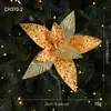 Nuevas flores de tela navideñas de alta gama de 26 CM de altura, flores artificiales con purpurina y polvo dorado, arreglos florales, decoración de guirnalda de vid para árbol de Navidad