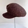 Gorro de Punto Japonés Ca4 con Rayas Horizontales para Mujer, Gorra de Béisbol de Mezcla de Lana para Otoño e Invierno, Gorra Plana de Color Sólido, Moderna