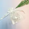Nova Bolsa de Organza com Cordão Estampa de Desenho Árvore de Natal Branca E-commerce Transfronteiriço Saco para Doces de Natal Presente