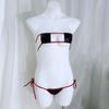 Couro envernizado quadrado biquíni sexy lingerie sexy cinta pendurada pescoço três- ponto quente menina uniforme tentador mulheres c2086