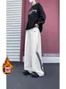 Calça Esportiva Casual Unissex Tendência, Reta, Acolchoada com Lã, Grossa, para Outono e Inverno, Quente, Solta, Confortável para o Dia a Dia